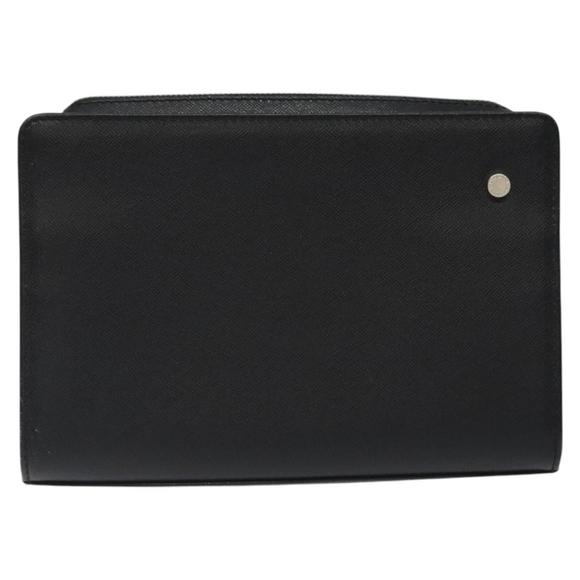 BURBERRY Clutch Bag Leather Black Silver Auth nb403 - Picture 2 of 16